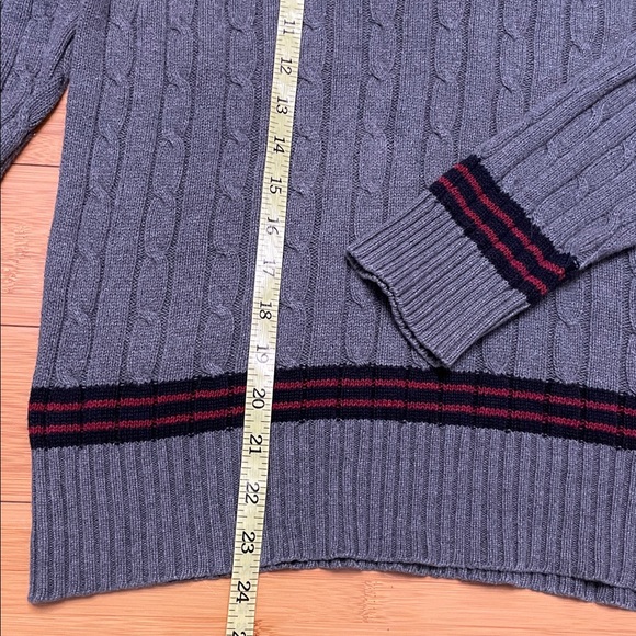 Polo Ralph Lauren Cable Knit Sweater Size Large V Neck Grey Cotton - Picture 14 of 15